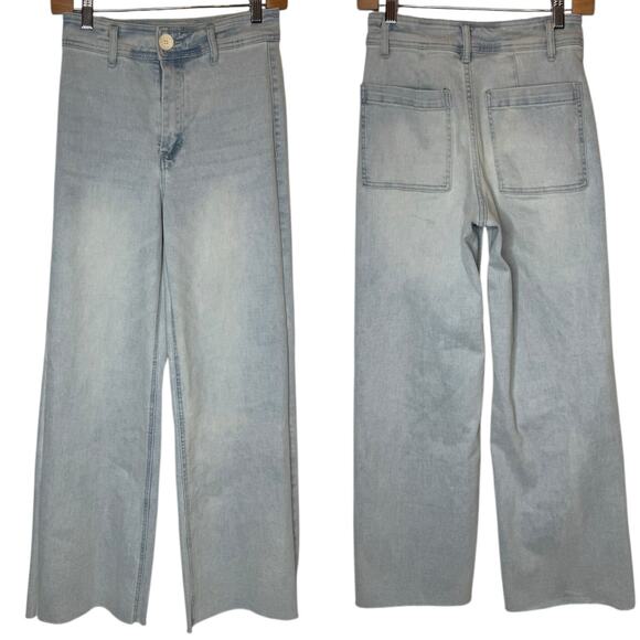 OAT New York High Rise Wide Leg Jeans in Powder Wash Raw Hem, size 2 / 26 - Picture 1 of 4